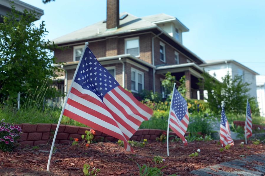 USA Flags in yard