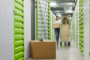 Couple using storage facility