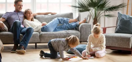 Happy family in living room