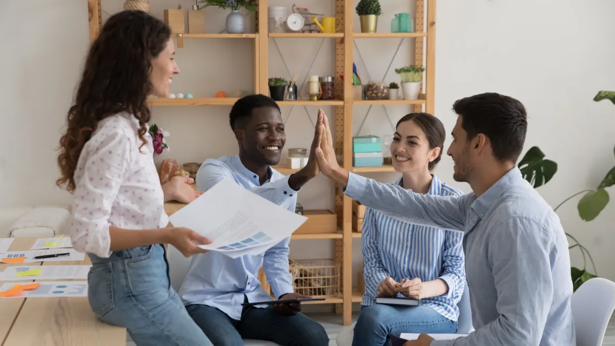 Mortgage professionals collaborating in an office