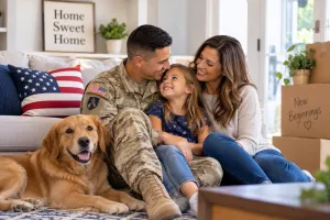 Young happy family at home
