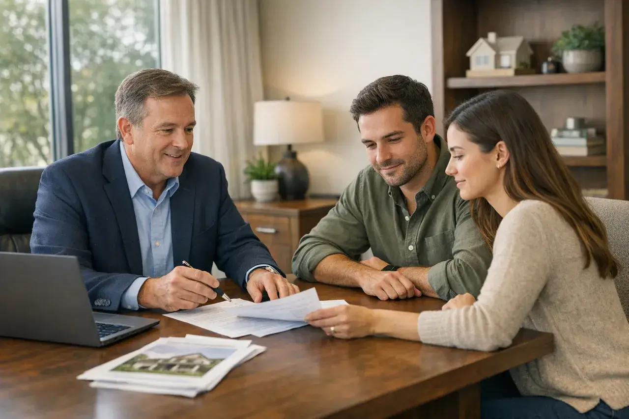 Ohio loan officer meeting with a couple to review USDA loan eligibility and preapproval options.