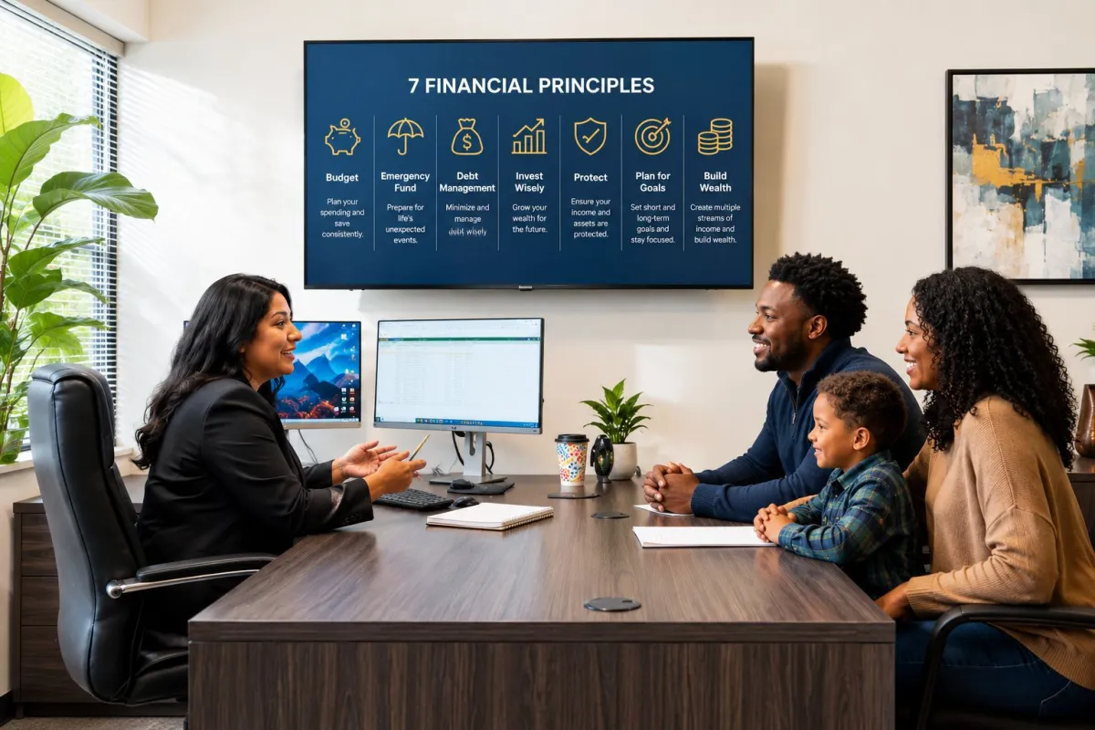 Jennifer  Hamilton  reviewing veteran home-loan options with a family