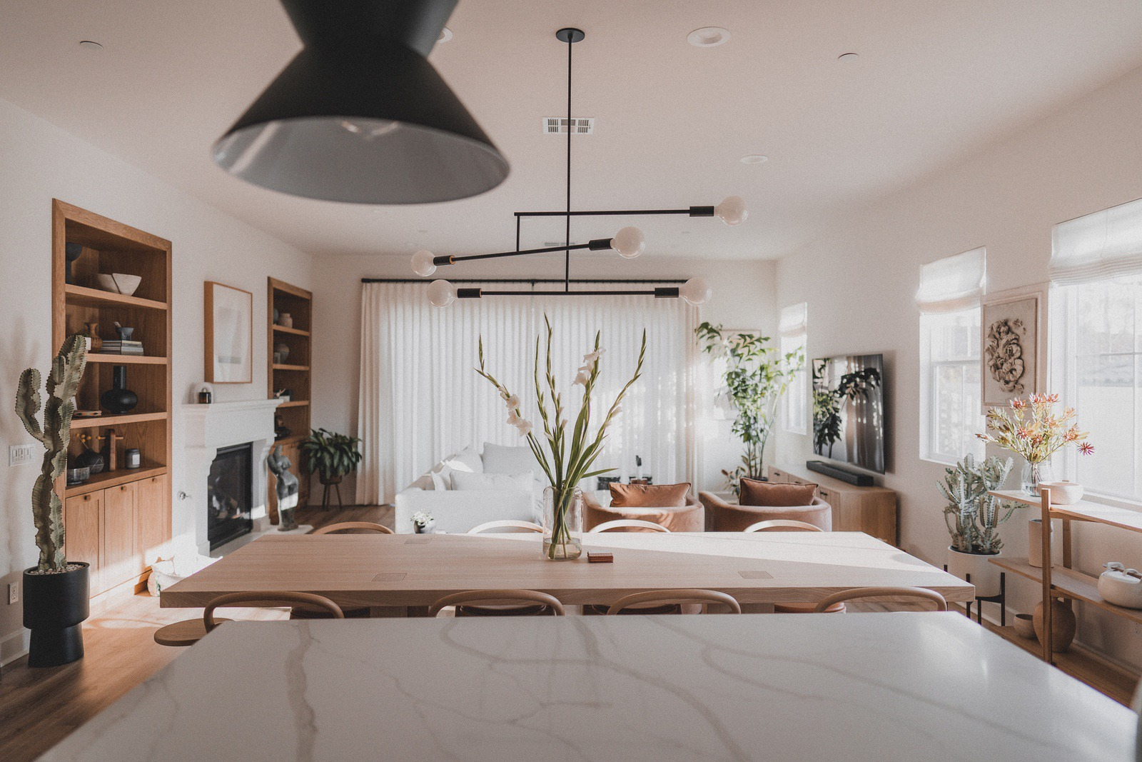 View of a freshly redesigned living and dining room